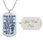 Dog tag necklace with birthday message for husband customizable back valentine gift for a husband