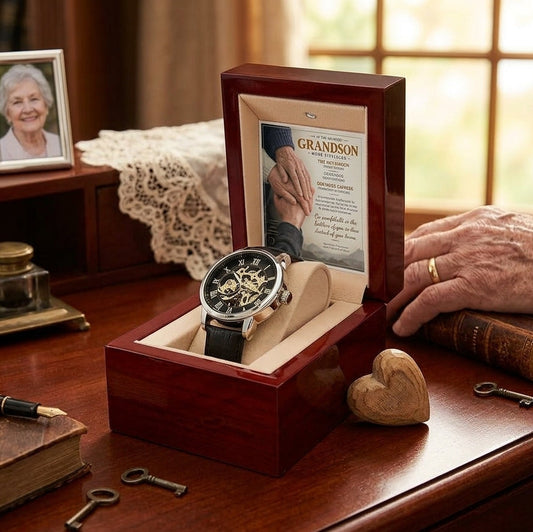To My Grandson From Grandparents – Always Remember – Openwork Automatic Watch